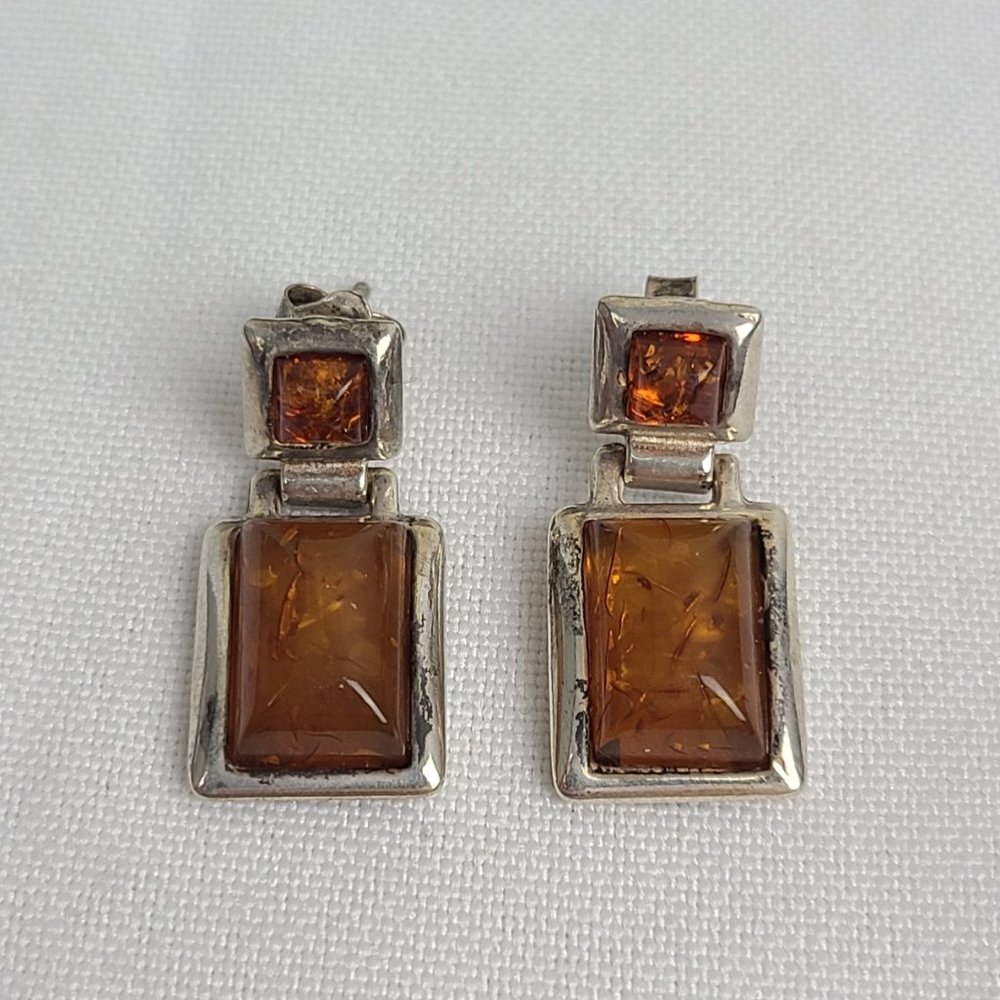 925 Sterling Silver Amber Earrings